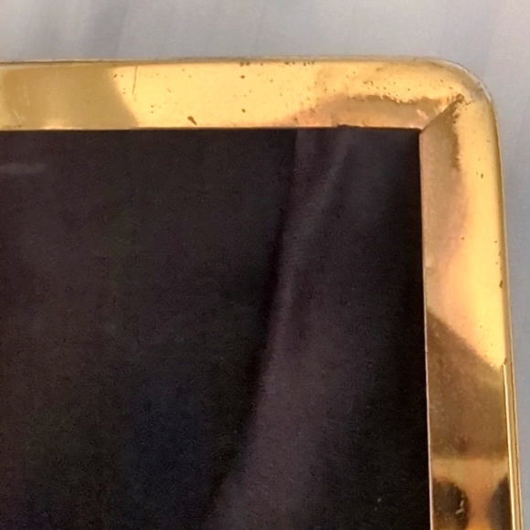 Vintage Black Satin Ande Clutch Purse Gold Embellishments across Top & Snap - Picture 8 of 8